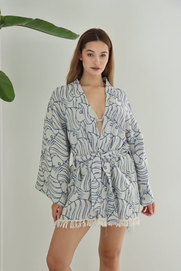 Organic Cotton Woven Short Kimono | Beach Wear | Kaftan | Desing Caftan