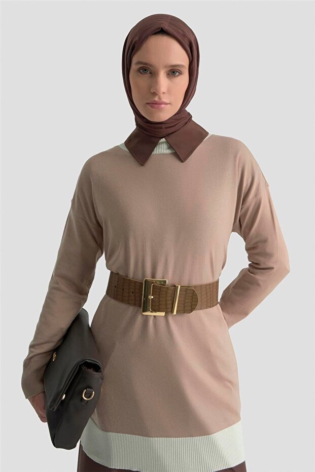 Color Block Knitwear Tunic 25Kd6018 Mink