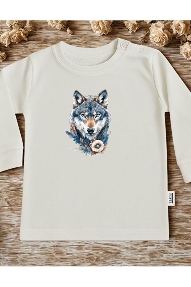 Wolf-Themed Turkish Printed Baby Bodysuit