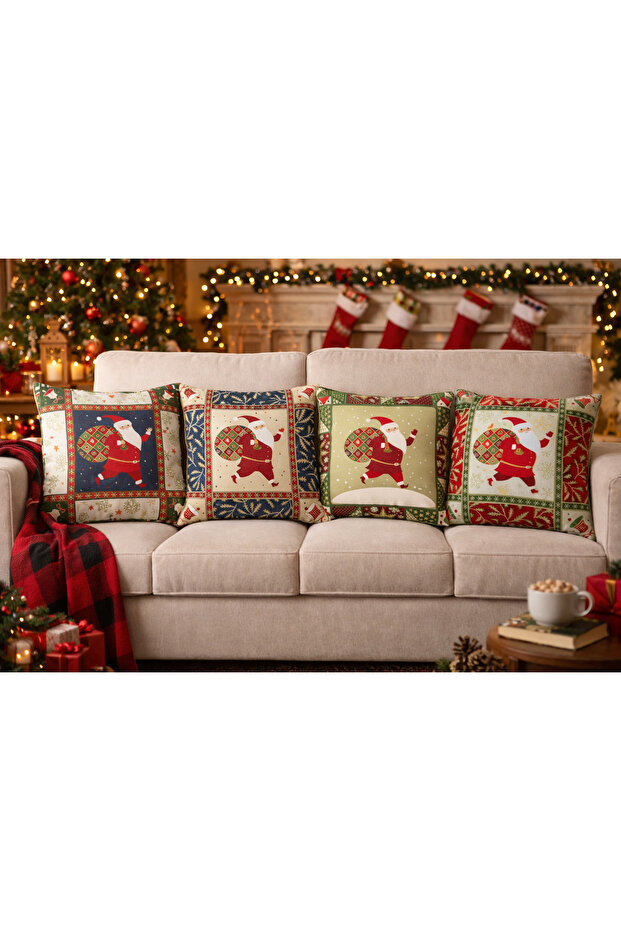 Double-Sided Digital Printing Zippered Christmas Themed 4-Piece Pillowcase, Throw Pillow Cover 43X43 cm