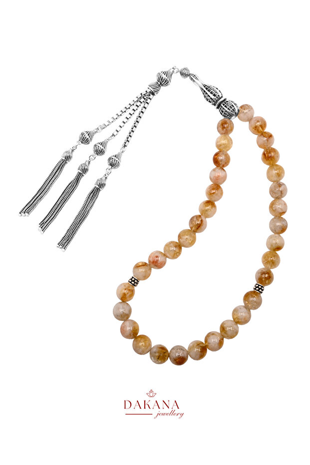 Certified 10 mm Citrine Silver Natural Stone Rosary