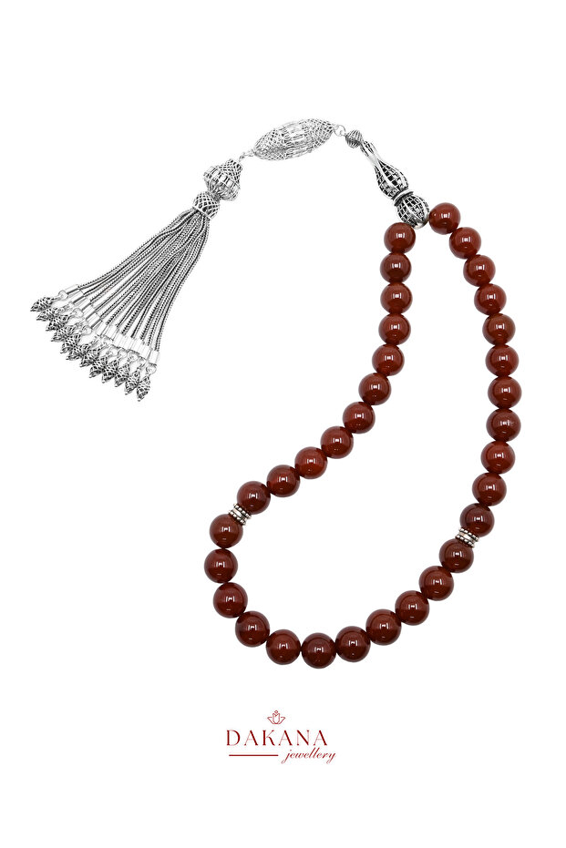 Certified 10 mm Red Agate Silver Natural Stone Prayer Beads