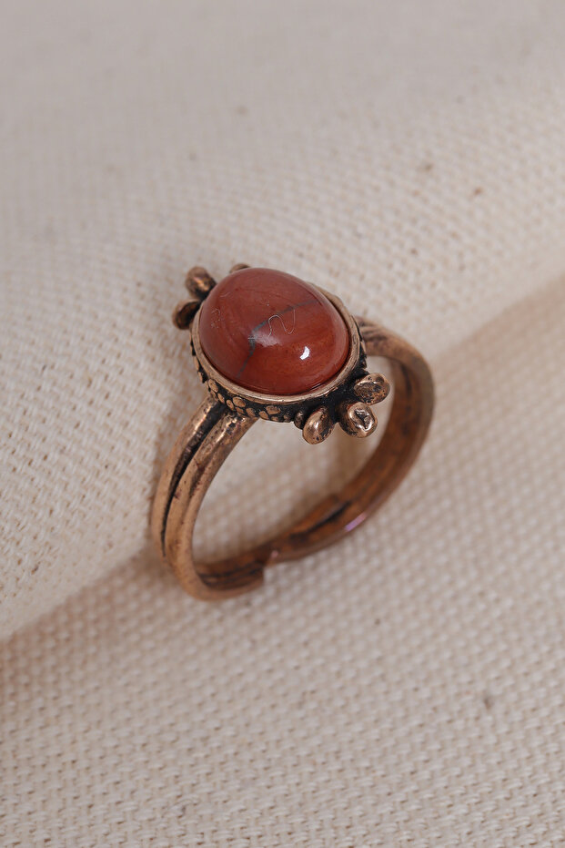 خاتم أصلي قابل للتعديل مرصع بحجر العنبر - 1