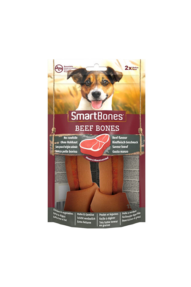 Recompese pentru caini SmartBones, Beef Medium, 2 buc