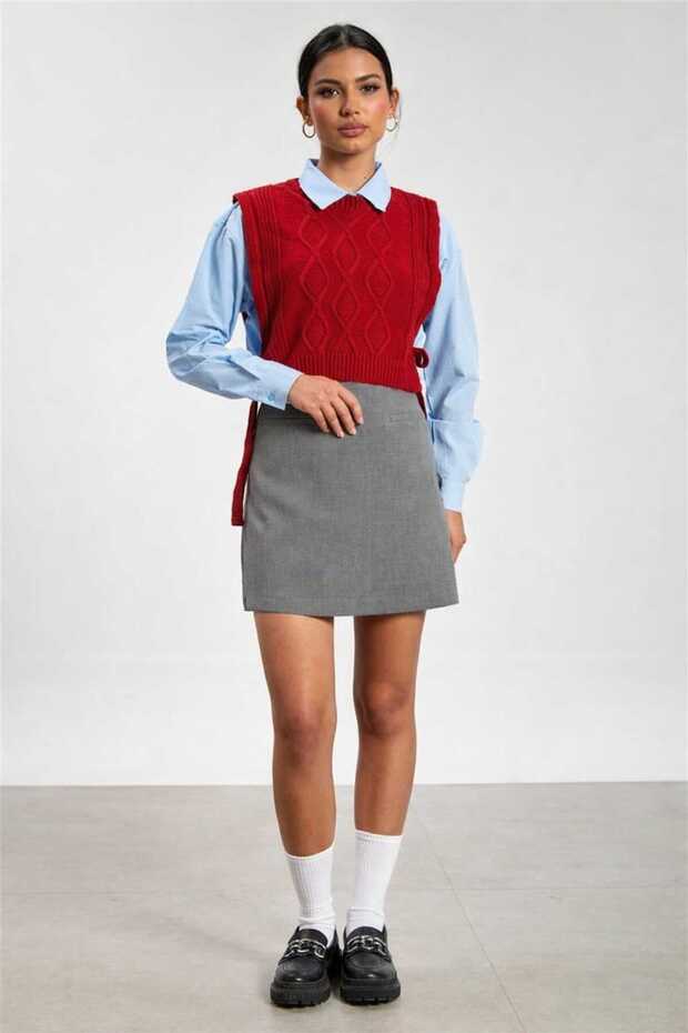 Women's Tricot Sweater with Tie-Up Sleeves