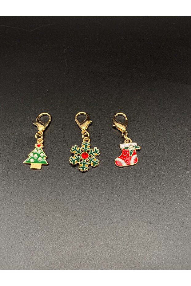 Gold plated christmas figurine keychain set of 3