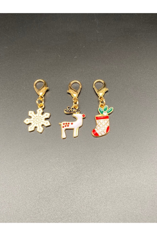 Gold plated christmas figurine keychain set of 3