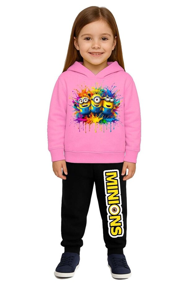Minions Printed Children's Tracksuit Set 3 Thread Count Fleece-Lined Cotton Fabric Hooded