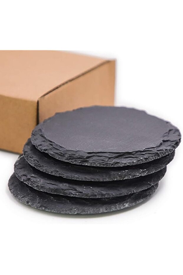 Slate Stone Coasters Set, 4 PCS Black Round Cup Coaster