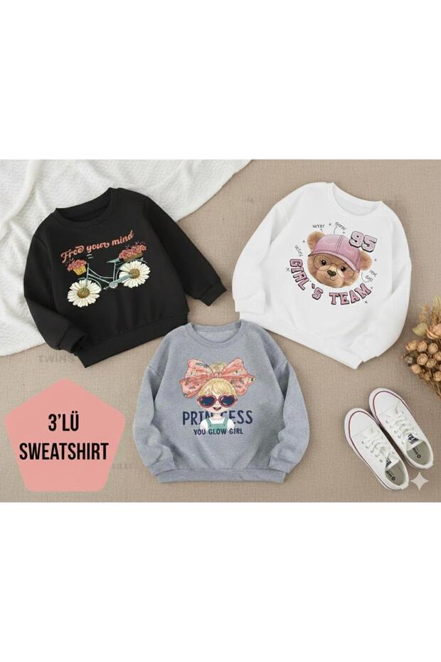 Girls' 3-Piece Bicycle-Teddy-Girls Printed Sweatshirt