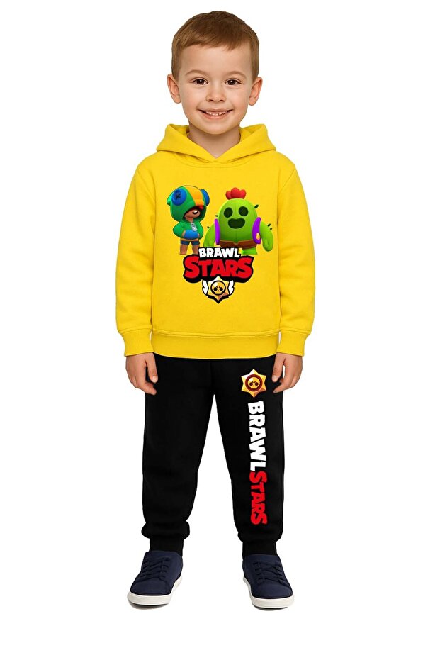 Brawl Stars Printed Children's Tracksuit Set 3 Thread Ş Fleece-Lined Cotton Fabric Hooded