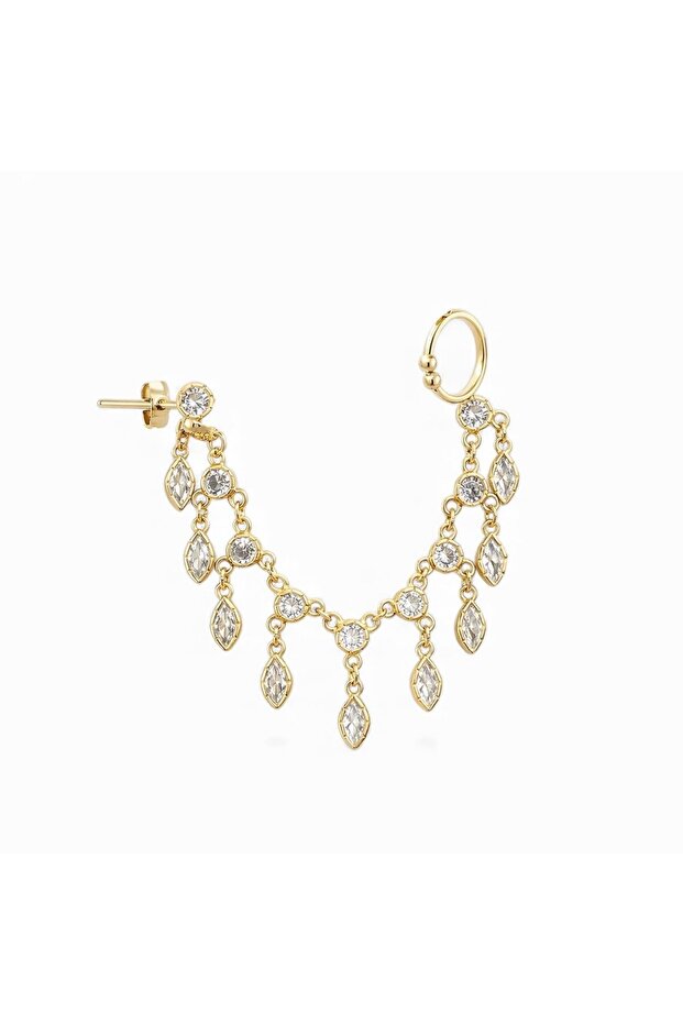 Drop Stone Chain Dangle Single Ear Pin Ear Cuff (Gold)