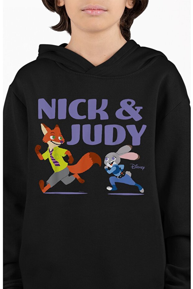 Nick and Judy Printed Hooded Children's Sweatshirt, Unisex Zootopia Themed Hoodie