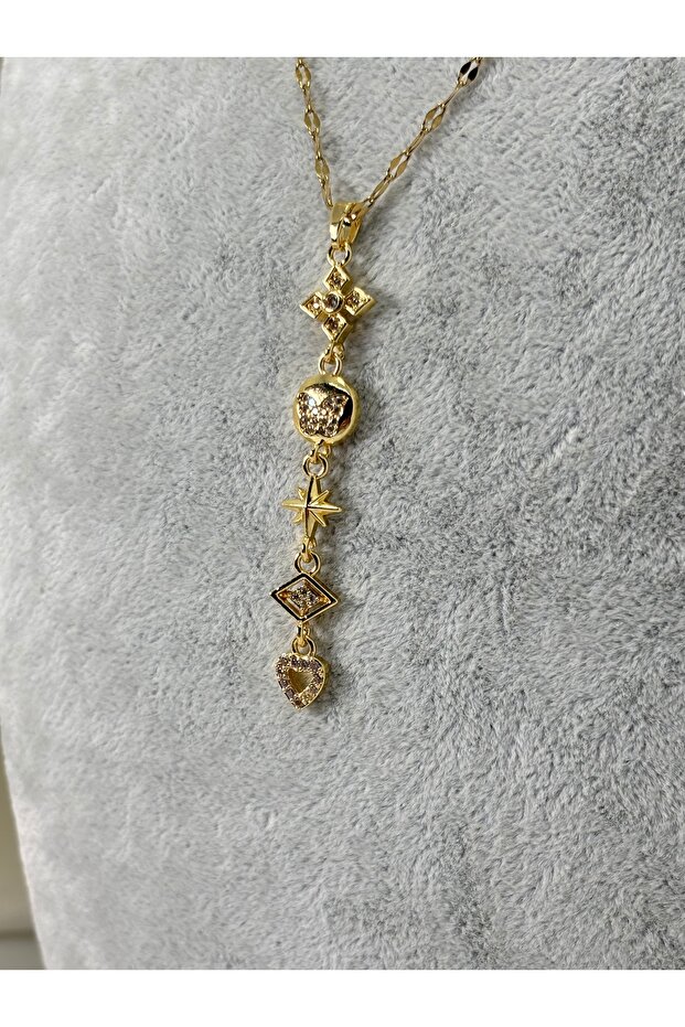 Steel Necklace with Dangling Zircon Stone Star Model