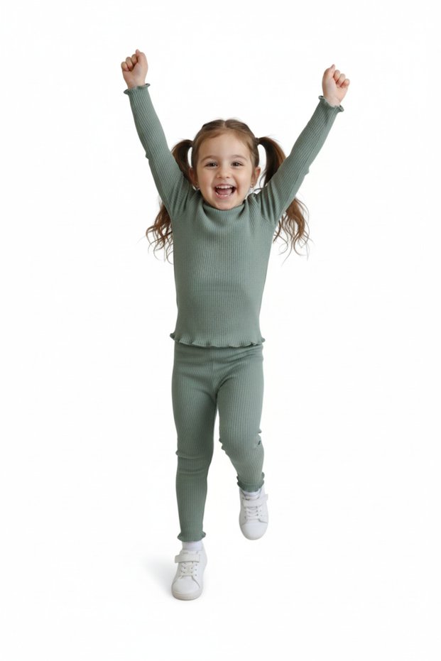 Girl's School Casual-Daily Ribbed Knit Comfortable Fit Full Flexible Wear-Go Practical Bottom-Top Two-Piece Set
