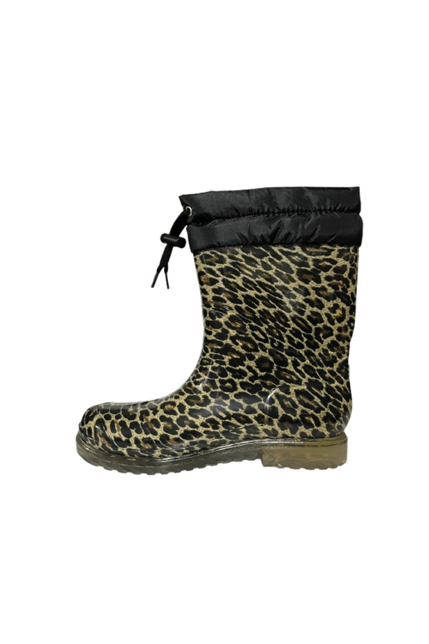 Leopard Patterned Rubber Boots with Fur Inside - 2