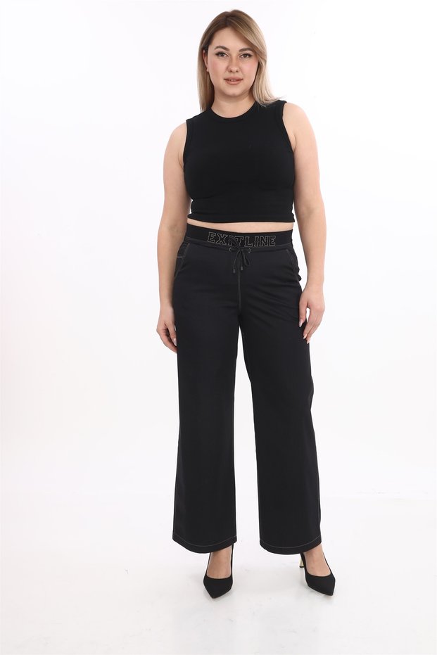 Women's Black Summer Special Denim Fabric Trousers with Rubber Belt