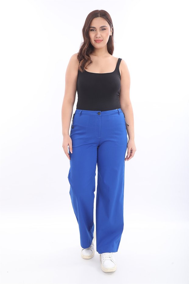 Women's Cobalt Summer Zippered Pockets Pipe Leg Trousers