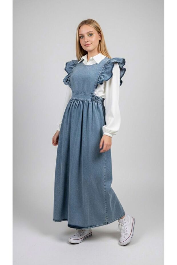 Girl's Shirt Long Hijab Denim Dress-Elb-2050-9022
