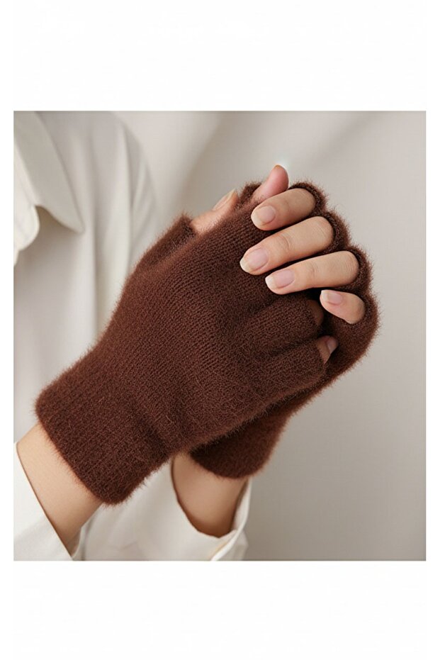 Kadın Peluş Kısa Parmak Eldiven - 3