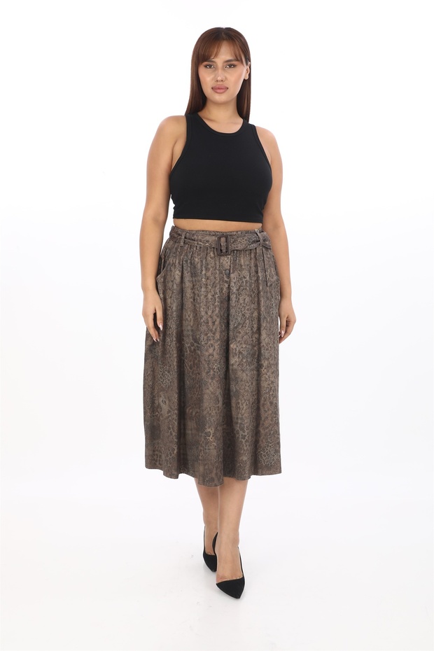Women's Mink Seasonal Printed Belted Buttoned Skirt
