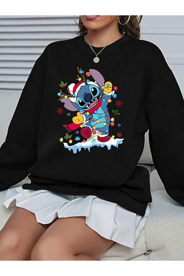 New Year - New Year's Eve Stitch Printed Crew Neck 3-Thread Sweatshirt