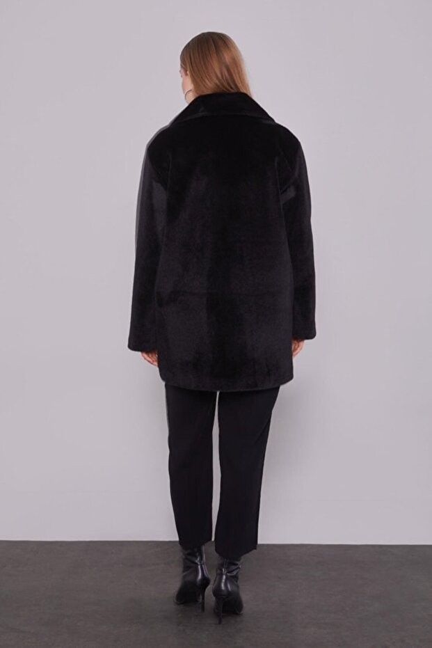 Siyah Pullu Desen Midi Kaban - 6