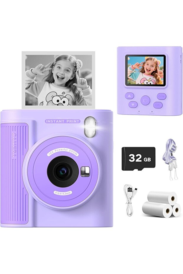 Kids Camera with Instant Print, Thermal Printing Digital Camera Gift for 3-12 Years Old Child
