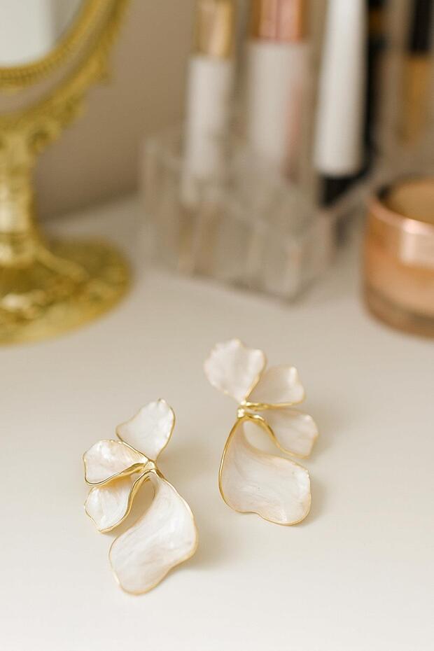 Gold Fan Flower Large Women's Earrings