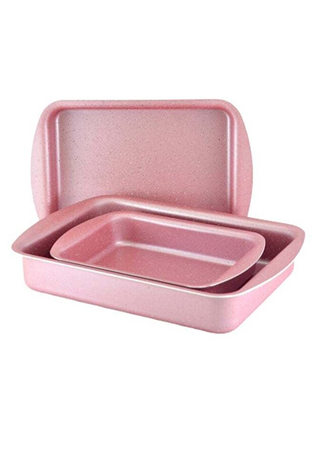 طقم صواني خبز مستطيلة الشكل من هوم ميكر، مكون من 3 قطع، وردي، 28 سم - 1