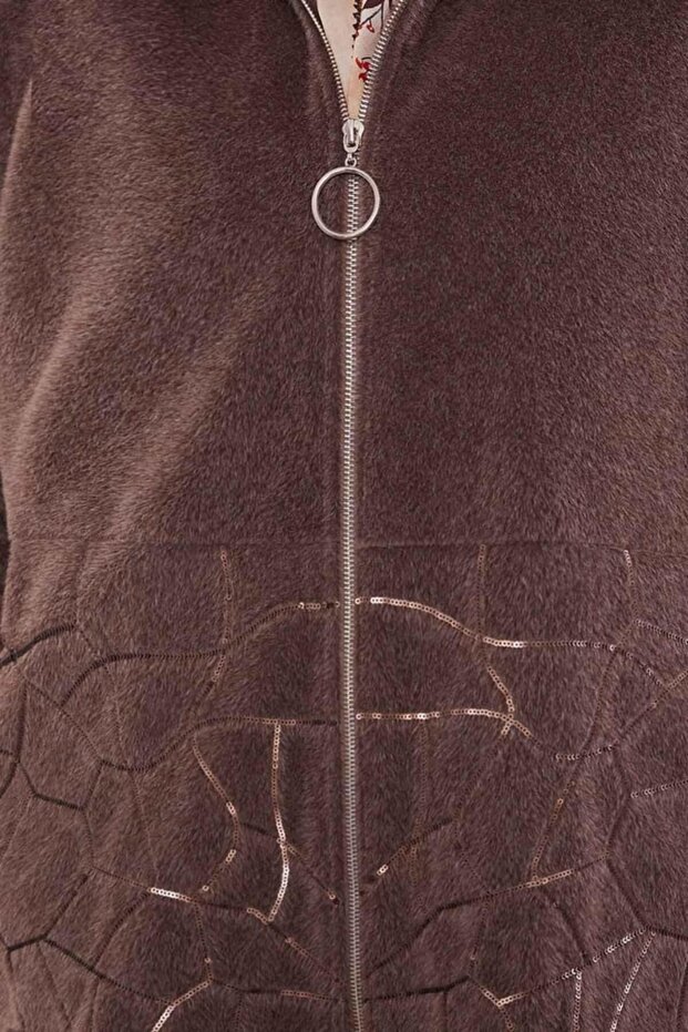 Kahve Pullu Desen Midi Kaban - 5