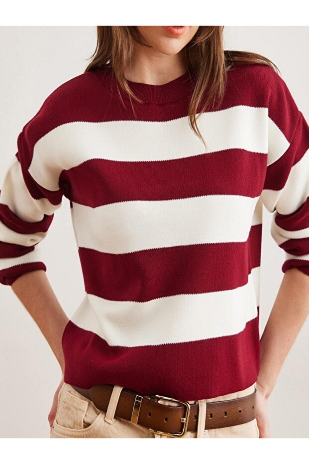 Crew Neck Striped Short Knit Sweater