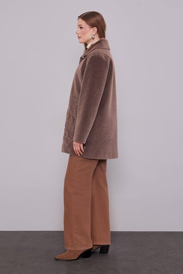 Kahve Pullu Desen Midi Kaban - 4