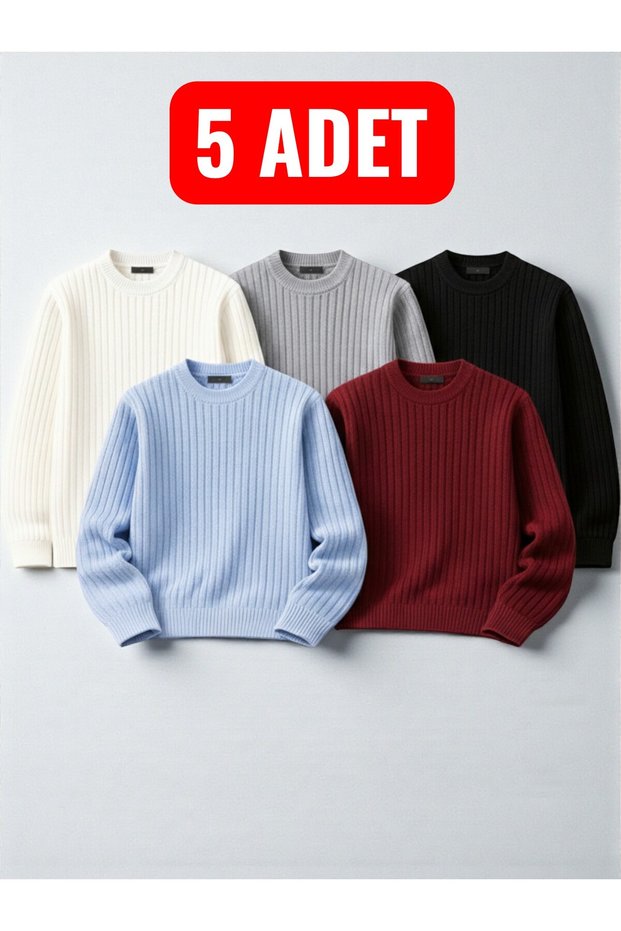 5-Pack Men's Thick Knit Sweater – Crew Neck Winter Set