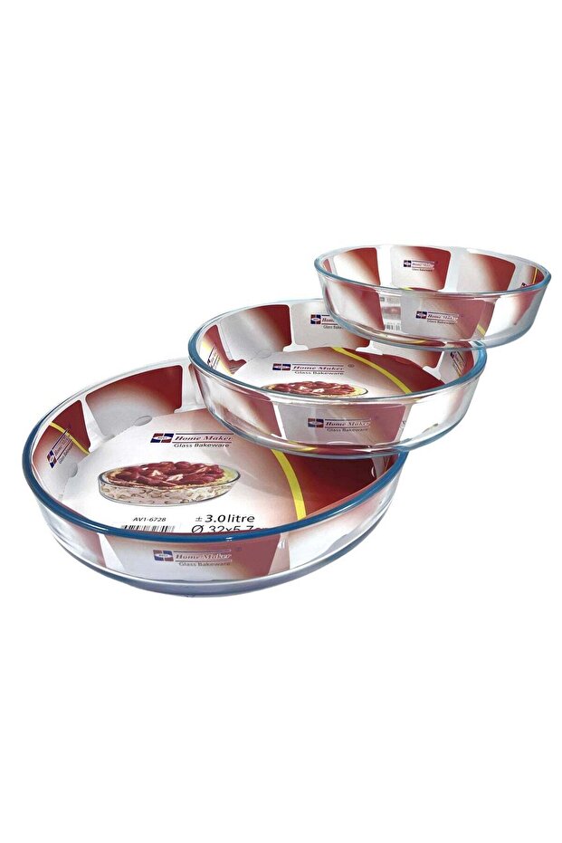 Homemaker 3 Pieces Round Glass Baking Dish Set 3 Lt + 2.1 Lt + 1.5 Lt Capacity - Clear