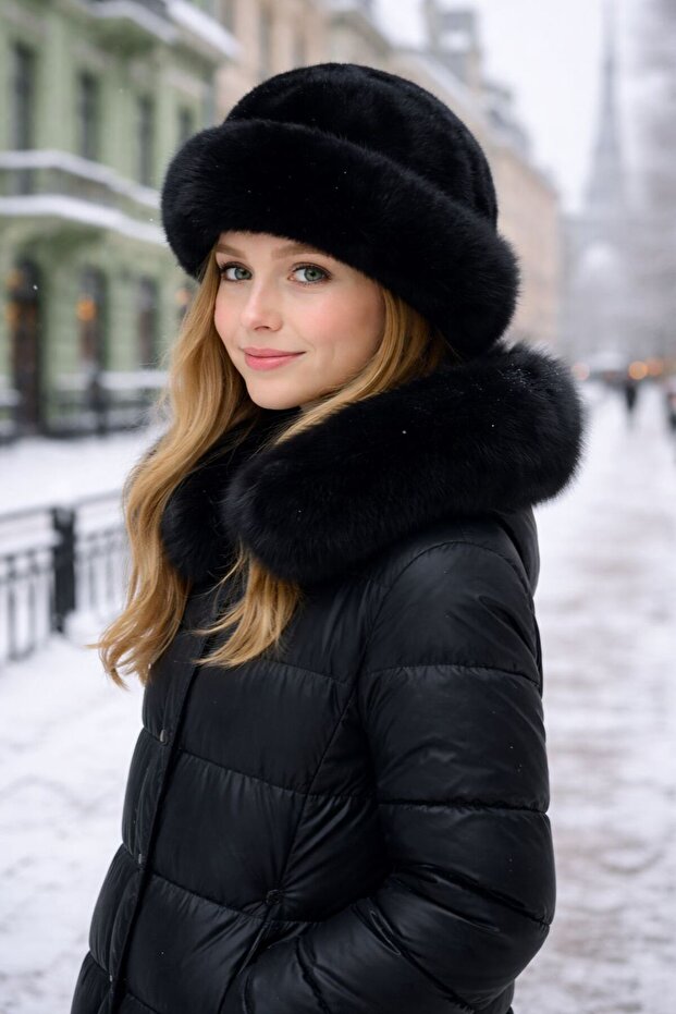 Black Soft Textured Children's Kalpak Hat 10-15 Years Old