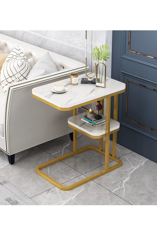 Side Table, Square Double-Layer Coffee Table - 2