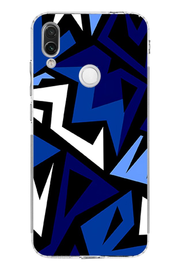 حافظة سيليكون متوافقة مع هاتف Redmi Note 7-7 PRO ذات تصميم هندسي أزرق حديث مطبوع