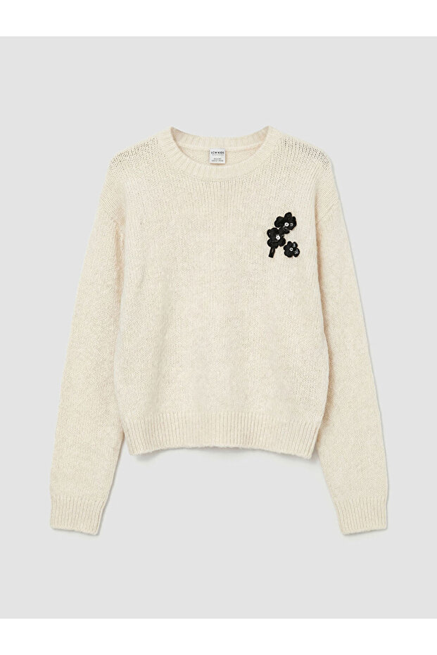 Esvab • Modern & Distinctive Zero Roba Collar Flower Embroidered Girls' Knitwear Sweater