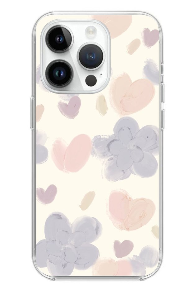 حافظة سيليكون متوافقة مع هاتف iPhone 14 PRO من نوع Pastel Paint Garden Flower and Heart مطبوع
