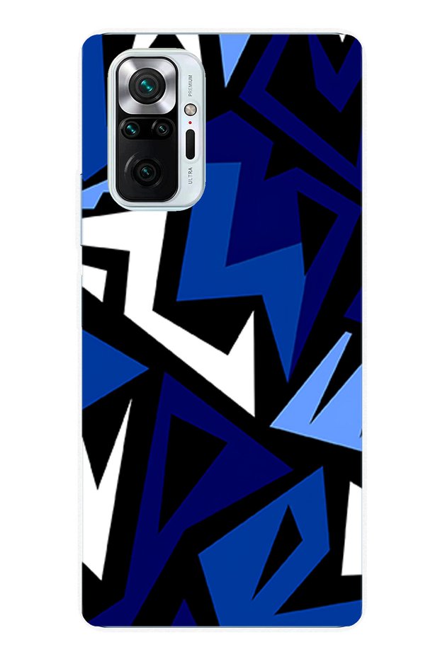 حافظة سيليكون متوافقة مع هاتف Redmi Note 10 PRO ذات تصميم هندسي أزرق حديث مطبوع
