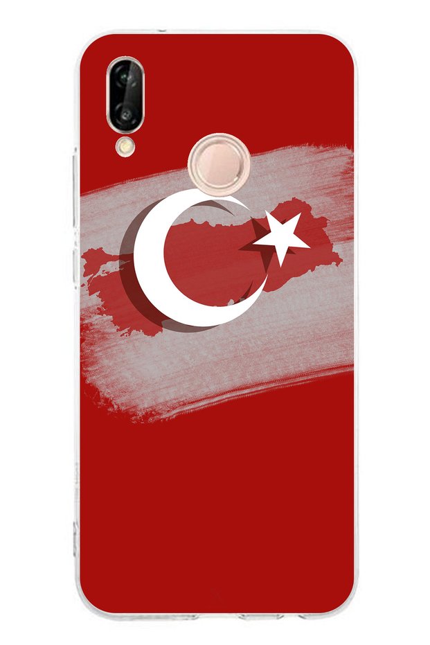 حافظة سيليكون متوافقة مع هاتف Huawei P20 Lite مع خريطة تركيا وعلم تركيا مطبوع