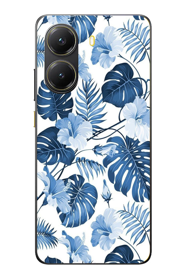 حافظة سيليكون مطبوع متوافقة مع POCO X7 PRO بنمط أوراق الشجر الزرقاء والزهور - 1