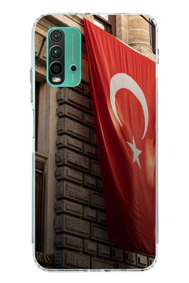 حافظة سيليكون متوافقة مع Redmi 9T-POCO M3 على شكل العلم التركي مطبوع