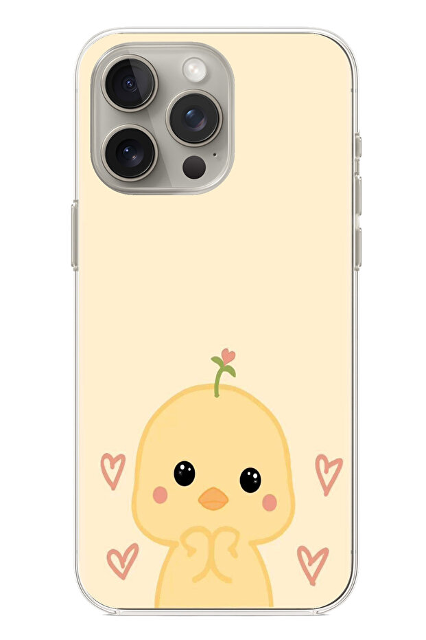 حافظة سيليكون مطبوع متوافقة مع هاتف iPhone 15 PRO MAX بنمط صيصان لطيف وقلب - 1