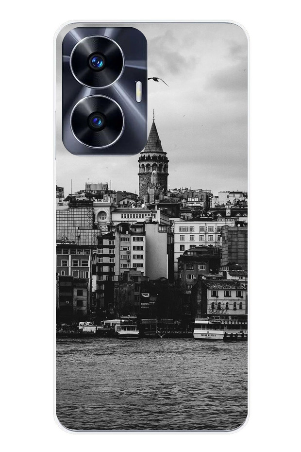 Realme C55 Compatible Printed Silicone Case with Galata Tower and Sea View