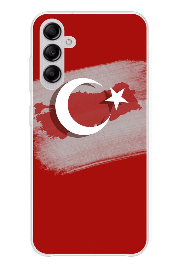جراب سيليكون متوافق مع هاتف Samsung Galaxy A14 مزود بخريطة تركيا وعلم تركي مفصل مطبوع