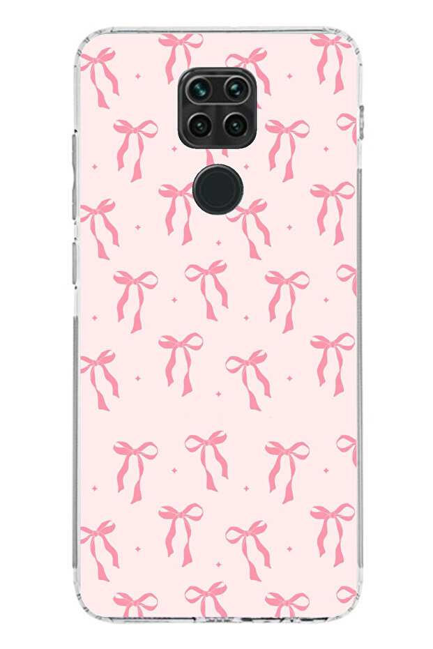Redmi Note 9 Compatible Soft Pink Bow Patterned Printed Silicone Case - 1