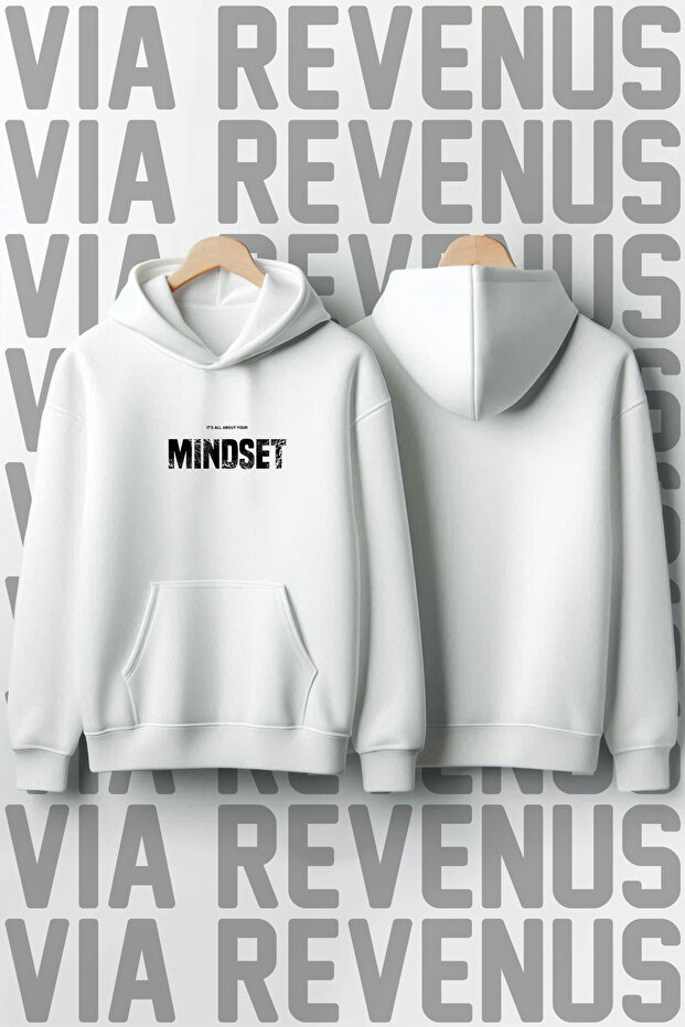 سويت شيرت Mindset مطبوع للجنسين قصة فضفاضة بغطاء رأس - هودي بتصميم جرافيك مخصص
