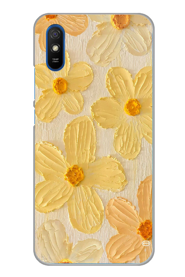 حافظة سيليكون متوافقة مع هاتف Redmi 9A بلون أصفر ديزي مطبوع
